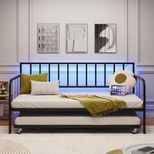 JUJABU Heavy-Duty Twin Metal Daybed with Trundle, Slat Support for Living, Bedroom or Guest Room - 1 of 4