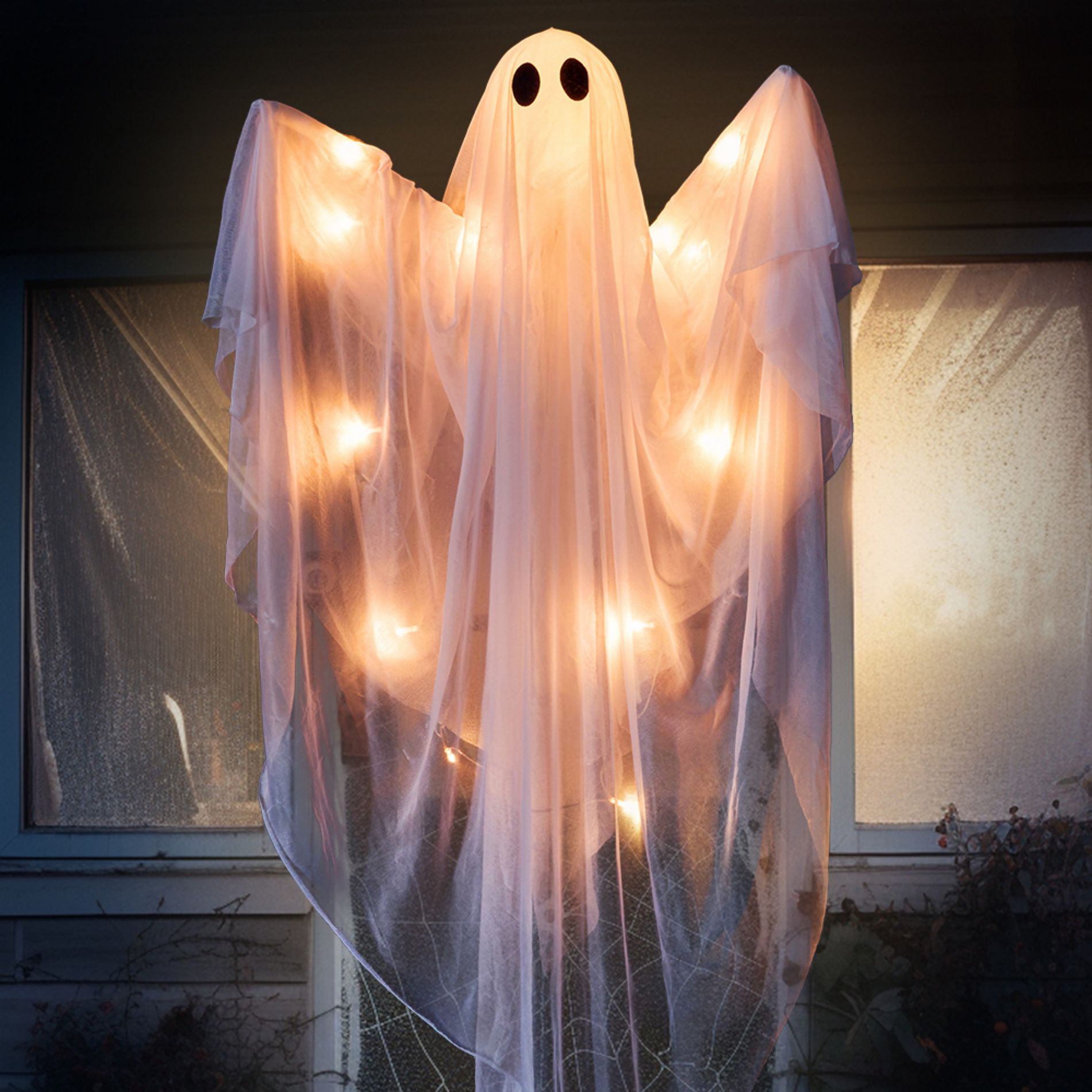 Joyfy Halloween Hanging Ghost Outdoor Decoration, 47” LED Light Hanging Ghost Halloween Decoration for Indoor Outdoor Yard Lawn Decor-Warm White