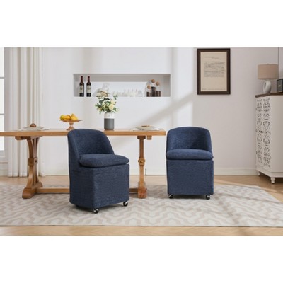 Grungis Chenille Kitchen Chairs Set of 2,Modern Armless Upholstered Dining Chairs with High Back and Universal Wheels for Dining Room,Kitchen