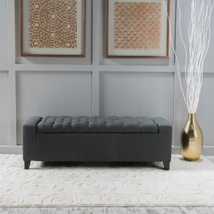TiramisuBest Grey and Oak Tufted Bench, Grey Fabric Entryway Bench, 50.0"L x 18.0"W x 17.0"H - 1 of 4