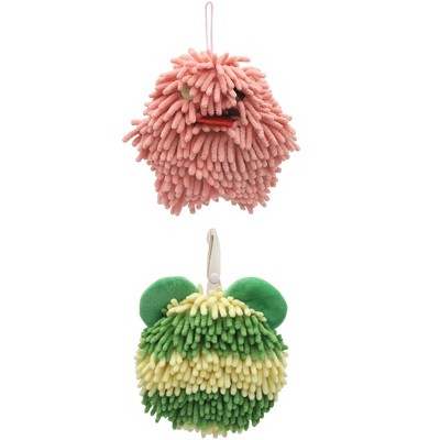 REGALWOVEN 2 Pack Chenille Hand Towels Cute Decorative Hand Drying Hanging Ball Towels 7" x 7"