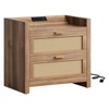 2 Rattan Storage Drawers,Nightstand with Charging Station,Bed Side Table  Wooden Night Stand Set of 2, - 3 of 4
