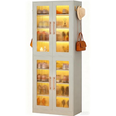 Gulches 67" 8-Tier Bookcase, Bookshelf with Acrylic Doors & LED Light
