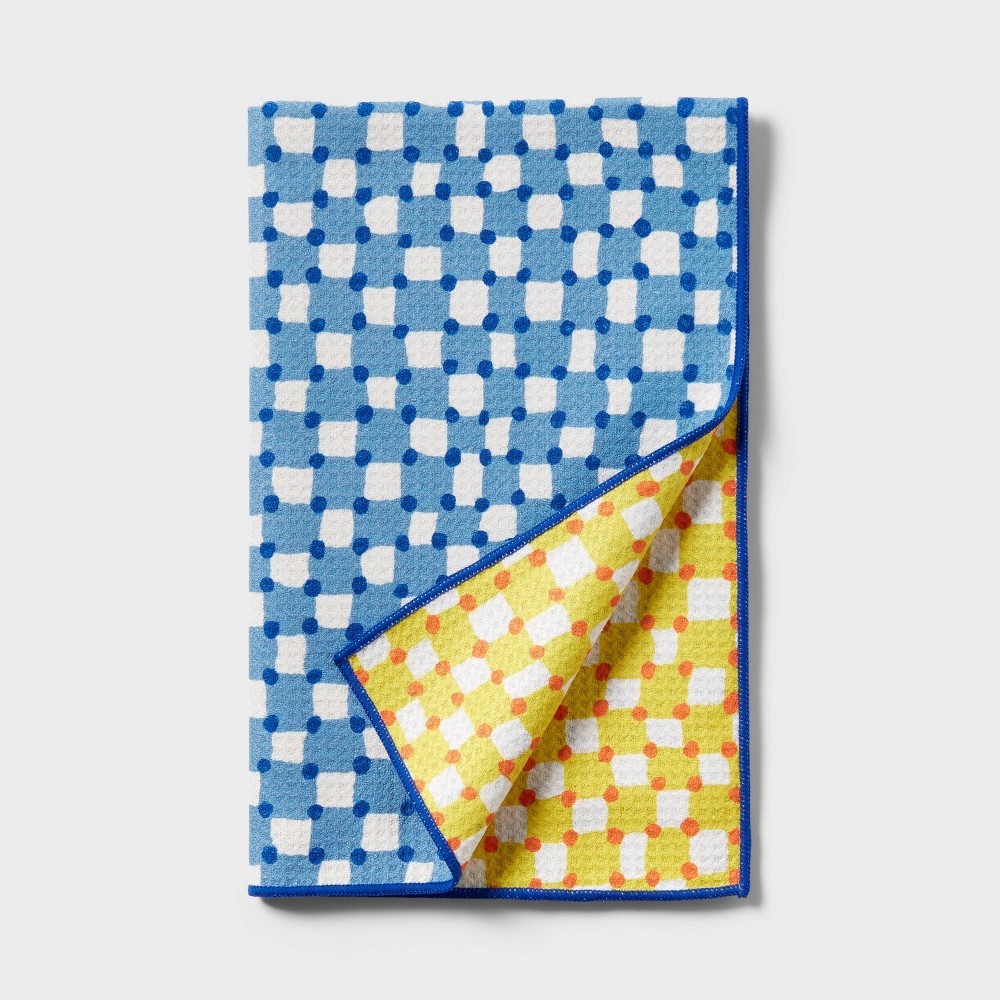 Quick Dry Reversible Grid Hand Towel Blue - Room Essentials™
