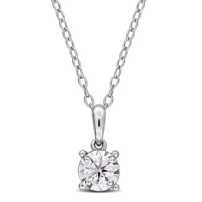 CREATED FOREVER | Sterling Silver Lab-Grown Diamond Solitaire Pendant with Chain, 17 inch - Multiple Carat Size Options
