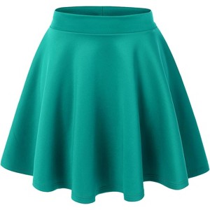 Women's Stretch Flared Skater Skirt - Basic Versatile Mini Style (XS-3XL Plus Size Available) Wb211_jade - 1 of 4