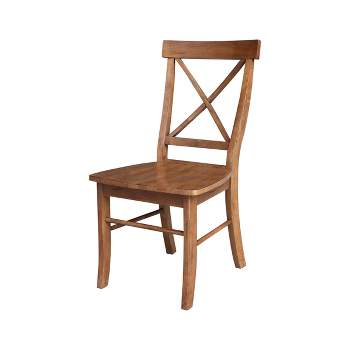 Set of 2 X Back Chairs with Solid Wood Seat Distressed Oak - International Concepts