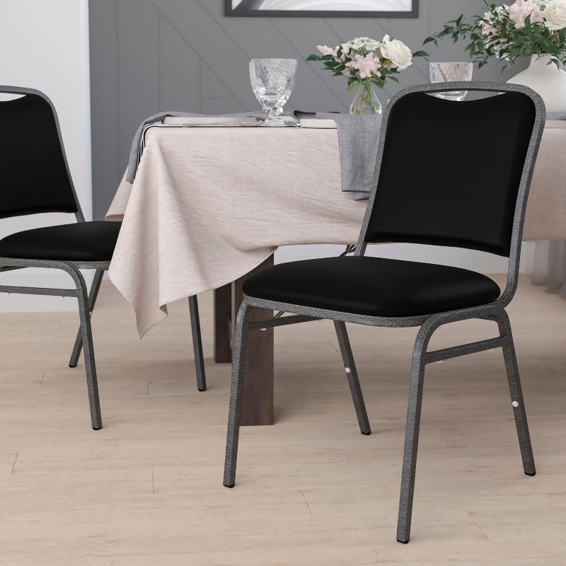 Flash Furniture HERCULES Series Stacking Banquet Chair in Black Vinyl - Silver Vein Frame, 3 of 15