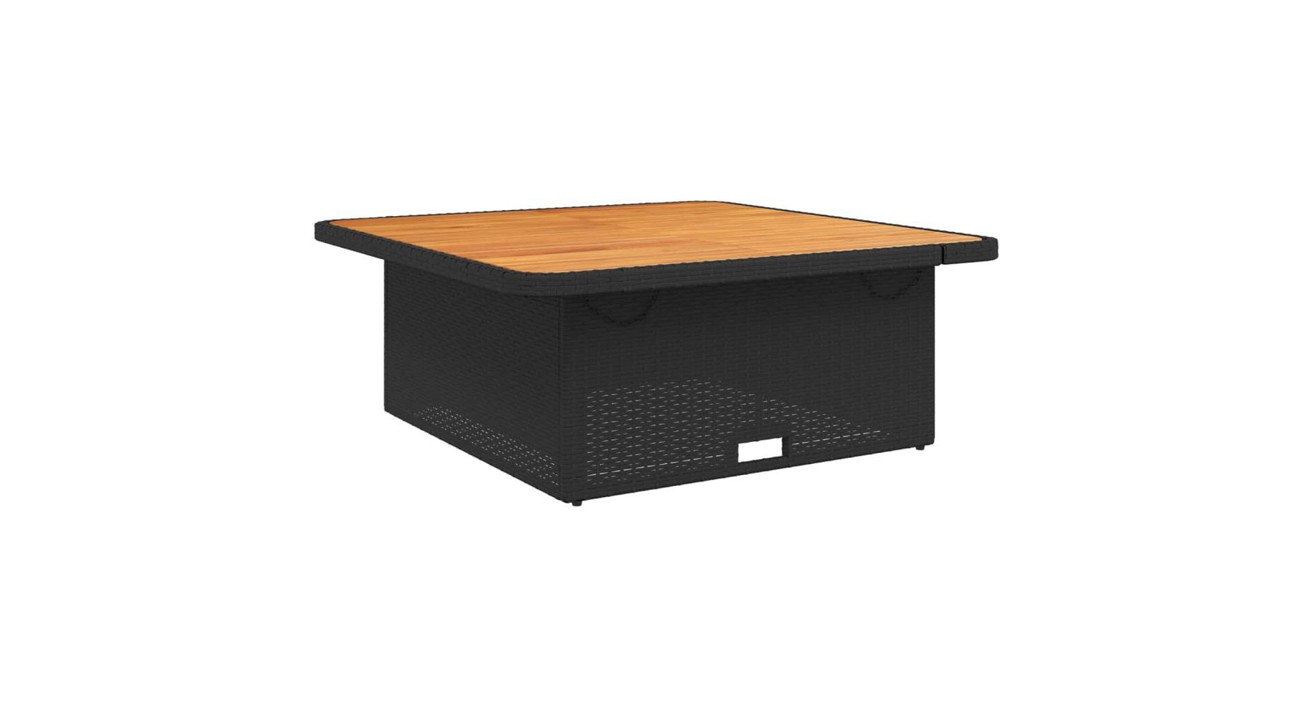 vidaXL Patio Table Black 43.3"x43.3"x28" Poly Rattan and Acacia Wood
