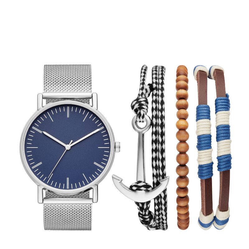 Men&#39;s Nautical Mesh Strap Watch Set - Goodfellow &#38; Co&#8482; Blue/Brown, 1 of 2