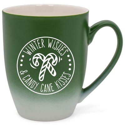 Elanze Designs Winter Wishes & Candy Cane Kisses Two Toned Ombre Matte Green and White 12 ounce Ceramic Stoneware Coffee Cup Mug