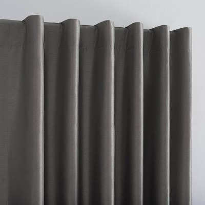 Gray Faux Silk Blackout Back Tab Curtain Panel, 50" x 84"