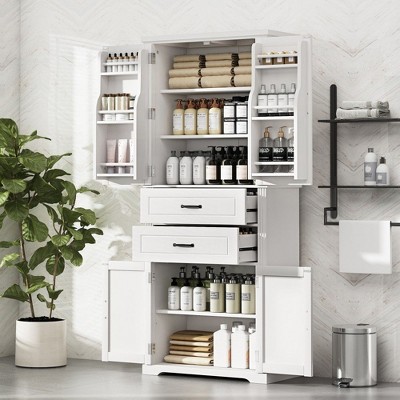NicBex Tall Bathroom Storage Cabinet,Multi-Functional Floor Cabinets with 2 Drawers and Adjustable Shelf,Bathroom Storage Cabinet for Bathroom