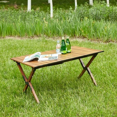 1-Piece Brown Folding Outdoor Table with Lightweight Aluminum Frame
