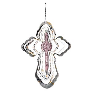 Dicksons WS-4 Cut Out Cross Shaped Pink and White 15 x 8 Stainless Steel Iridescent Outdoor Porch Deck Balcony Wind Spinner with Hanger - 1 of 2