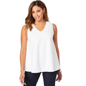Jessica London Women's Plus Size Stretch Cotton V-Neck Trapeze Tank - 1 of 4