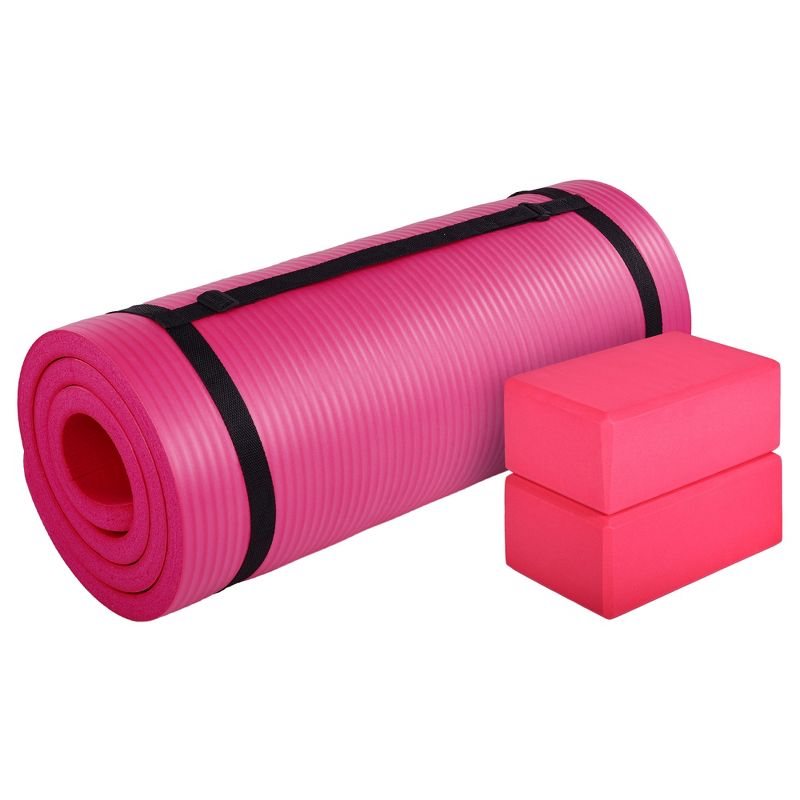BalanceFrom Fitness 71"x24" Anti Tear Yoga Mat w/Strap, Knee Pad & Blocks, 3 of 6