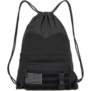 Tactical Drawstring Backpack with Zipper Pockets, Waterproof Sports Cinch Bag for Gym and Outdoor Use - 1 of 4