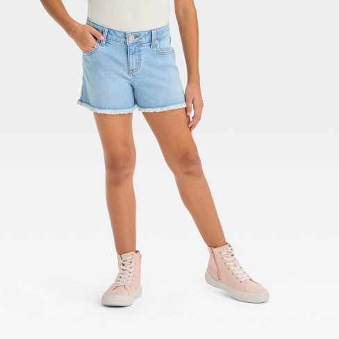 Girls' Cut-off Mid-rise Jean Shorts - Cat & Jack™ Light Wash Xs : Target