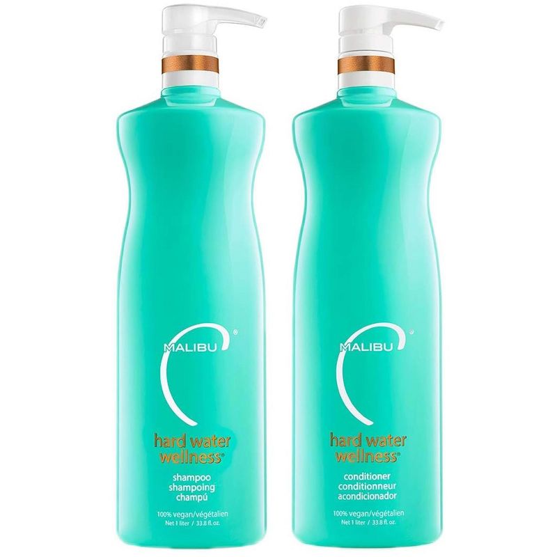 Malibu C HARD WATER WELLNESS Shampoo & Conditioner (33.8 oz / 1 L) Duo Set, Protects Waterborne Elements That Cause Dry, Damaged Hair, 1 of 5