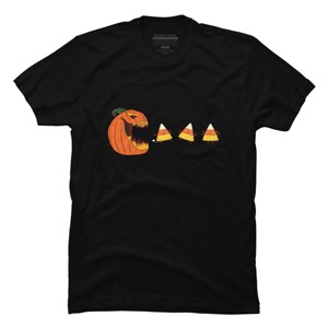 Men's Design By Humans Halloween Gamer Pumpkin Eating Candy Corn By rawresh6 T-Shirt - 1 of 4