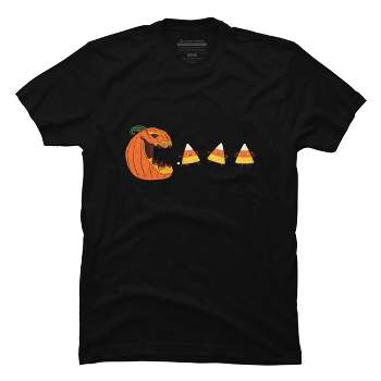 Men's Design By Humans Halloween Gamer Pumpkin Eating Candy Corn By rawresh6 T-Shirt