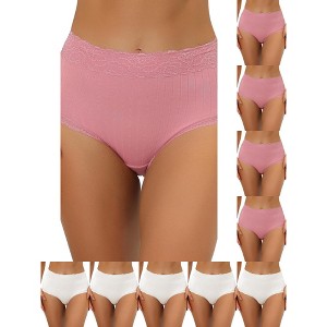INSPIRE CHIC Women's High Waist Tummy Control Comfortable Lace Trim Ribbed Briefs 10 Packs - 1 of 4