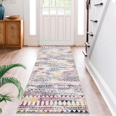 Boho Area Rug, Neutral Black Low Pile Washable Carpet, Non-Slip Non-Shedding Indoor Rug for Living Room, Bedroom, Kitchen, Bathroom