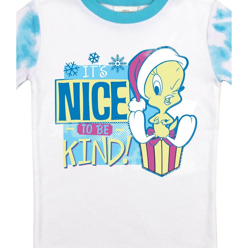 Looney Tunes Tweety It's Nice To Be Kind Youth Blue & White Wash Pattern Sleep Set, 4 of 5