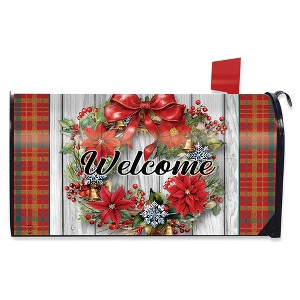 Briarwood Lane Christmas Mailbox Cover  - Standard Size - Holiday Poinsettia Wreath For Christmas Mailbox Cover - 1 of 2