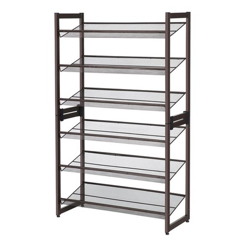 SONGMICS 3-Tier Stackable Metal Rack Flat & Slant Adjustable Shoe Organizer Shelf