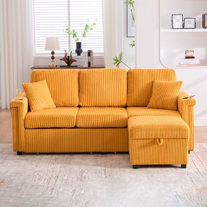 VASIP L-Shaped Sectional Sofa with Storage Ottoman,3-Seat Convertible Design with Cup Holders ,Corduroy Fabric for Living Room, Apartments,Beige - 1 of 4