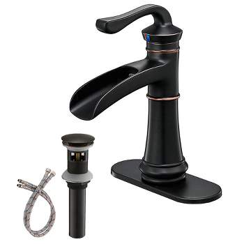 BWE Waterfall Single Hole Single-Handle Bathroom Faucet With Pop-up Drain in Oil Rubbed Bronze