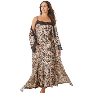 Amoureuse Women's Plus Size The Luxe Satin Long Peignoir Set - 1 of 4