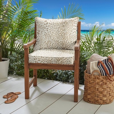 Sunbrella 23"x25"x5" Indoor/Outdoor Deep Seating Pillow & Corded Cushion Set Tan Leopard
