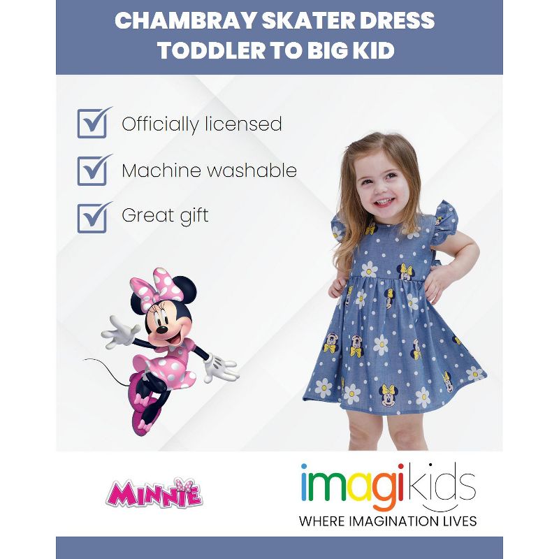 Disney Minnie Mouse Mickey Mouse Daisy Lilo & Stitch Princess Belle Ariel Girls Chambray Skater Dress Toddler to Big Kid, 2 of 8