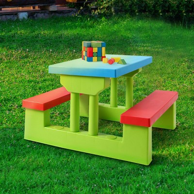 Rainbow Delight Collapsible Kids' Picnic Table with Adjustable Umbrella
