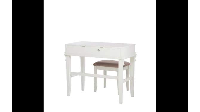 Adler Traditional Wood 2 Drawer Lift Top Mirror Vanity and Upholstered Stool White - Linon, 2 of 19, play video