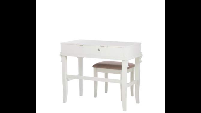 Adler Traditional Wood 2 Drawer Lift Top Mirror Vanity and Upholstered Stool White - Linon, 2 of 19, play video