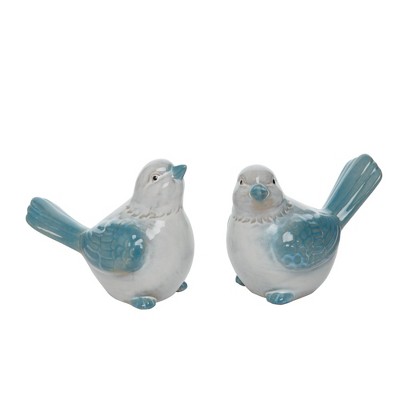 Transpac Large Ceramic White & Indigo Bird Set of 2 Spring Home Decorations