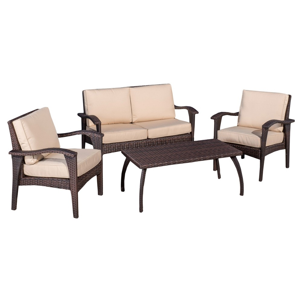 Honolulu 4pc Wicker Patio Seating Seat And Cushions Brown