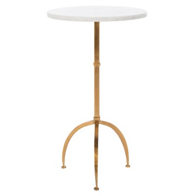 Myrna Round Top Gold Leaf Accent Table Gold/White Granite - Safavieh