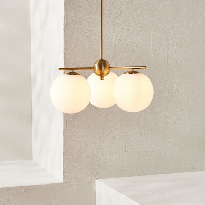Cantrys Mid-Century Modern Gold and White Glass Orb Chandelier
