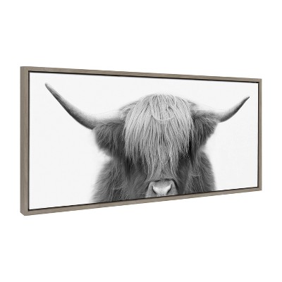 Hey Dude Highland Cow Black and White Framed Canvas Art
