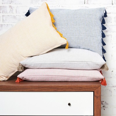 Brett Striped Cotton Throw Pillow with Tassels