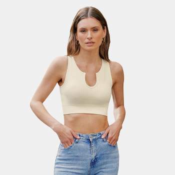 Women's Ribbed Split Neck Cropped Tank Top - Cupshe
