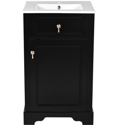 Vynxaria 20-Inch Bathroom Vanity with Ceramic Sink, Soft Close Door, Adjustable Shelf, and Door-Mounted Storage Rack - Ideal for Small Bathrooms