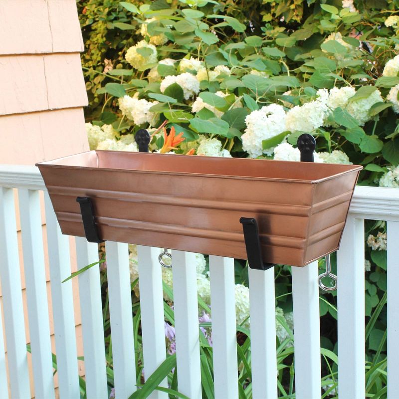 22&#34; Wide Rectangular Flower Box Copper Plated Galvanized Steel with Black Wrought Iron Clamp-On Brackets - ACHLA Designs, 3 of 6