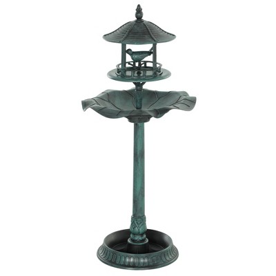 Munora 3-in-1 Pedestal Birdbath, Outdoor Bird Bath with Feeder & Flower Planter, 20" Green Basin