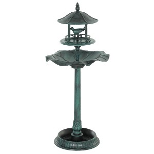 Munora 3-in-1 Pedestal Birdbath, Outdoor Bird Bath with Feeder & Flower Planter, 20" Green Basin - 1 of 4
